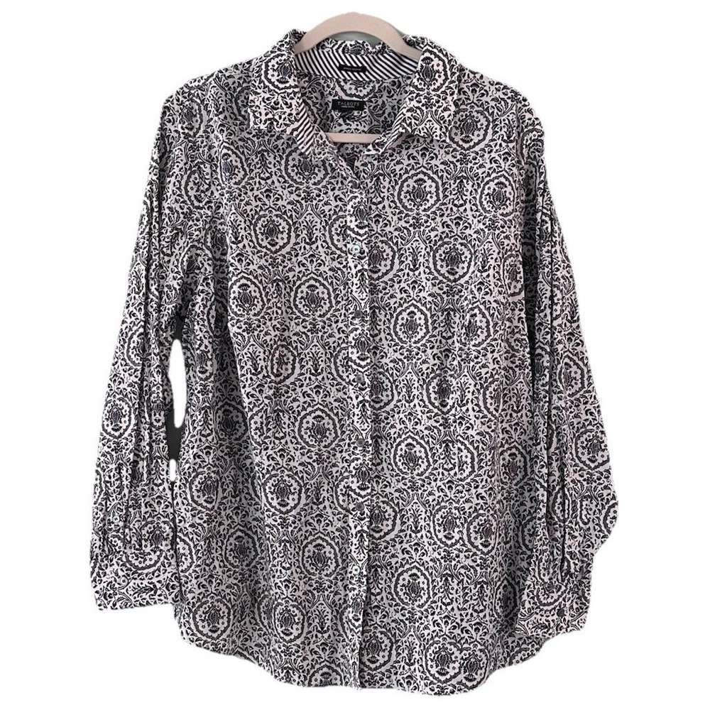 Talbots Button Down Shirt Wrinkle Resistant Stretch Plus Size 22 WP Damask Print